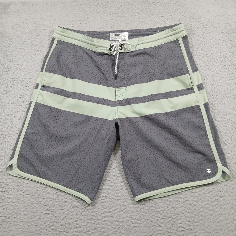 Jetty Boardshorts‎ Mens 34 Gray Green Stripe Swim Surf Trunks
